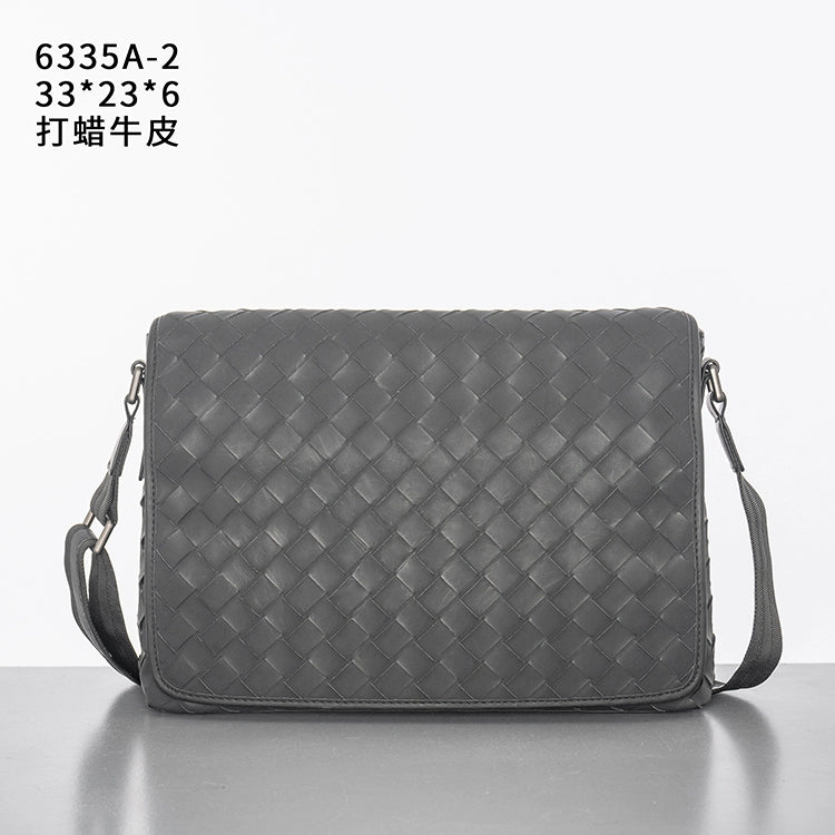 X&BV新款编织潮牌男士单肩包大容量真皮休闲横款翻盖商务斜挎包男