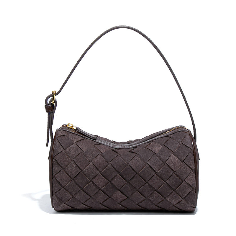 新品磨砂皮手工编织包轻奢小众单肩腋下包手提百搭潮流斜挎枕头包