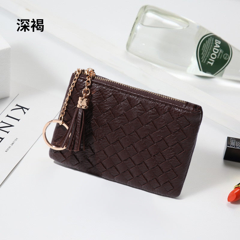 包包2025新款简约韩版女包拉链手拿包流苏迷你编织零钱包钥匙卡包