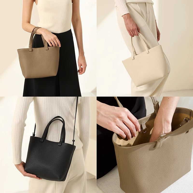 潮 极简togo头层小牛皮大容量托特tote手提单肩斜挎包 无痕代发