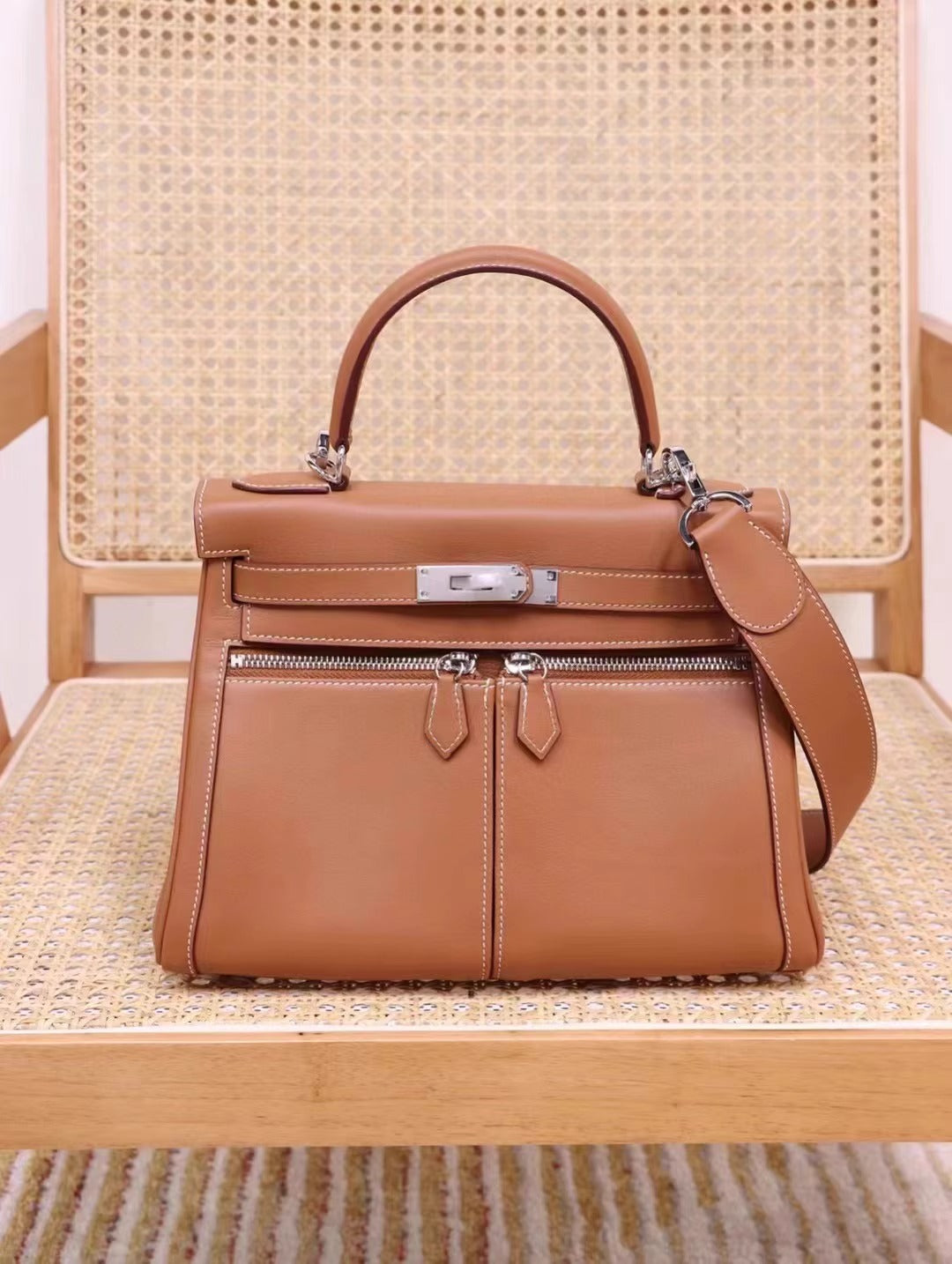 进口Swift皮lakis凯莉包双拉链28手提包高级感真皮手提女包单肩包