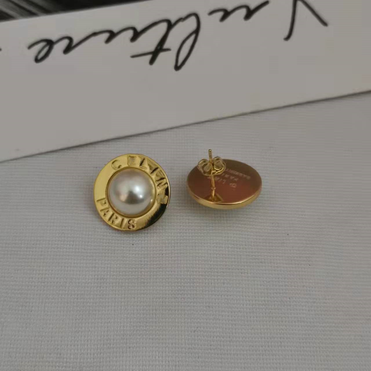 赛家cel珐琅珍珠纽扣耳钉复古港风款气质同款耳环简约法式耳钉女