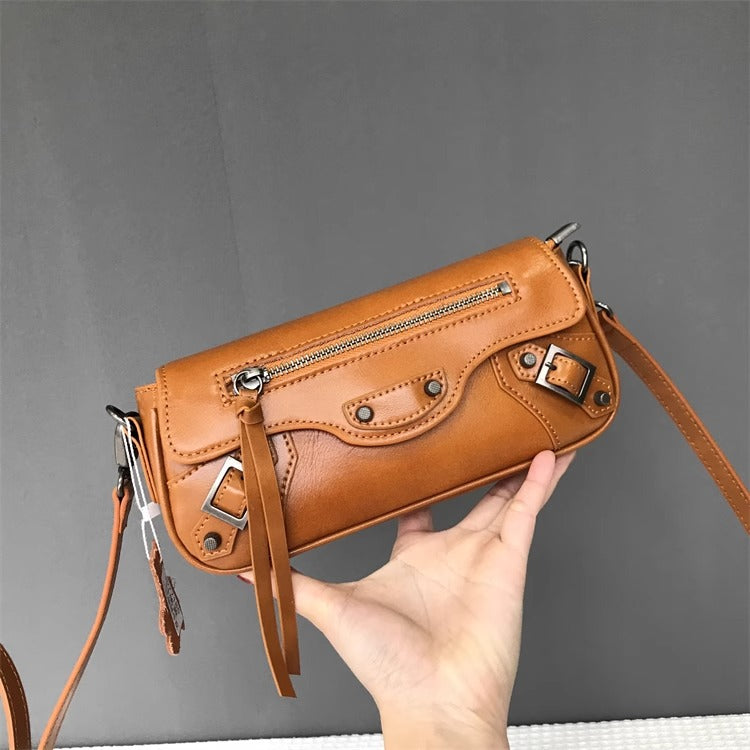 外贸大牌同款植鞣牛皮休闲时尚机车包小包包女新款潮单肩斜挎包
