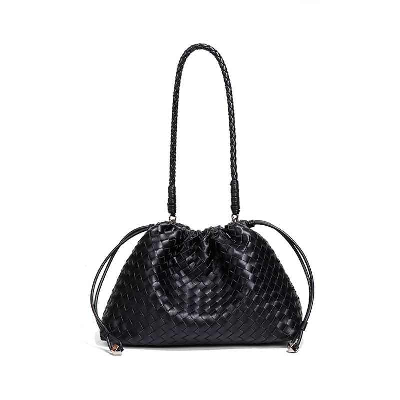 亚马逊新款高级感单肩腋下女包时尚抽绳编织云朵包通勤斜跨法棍包