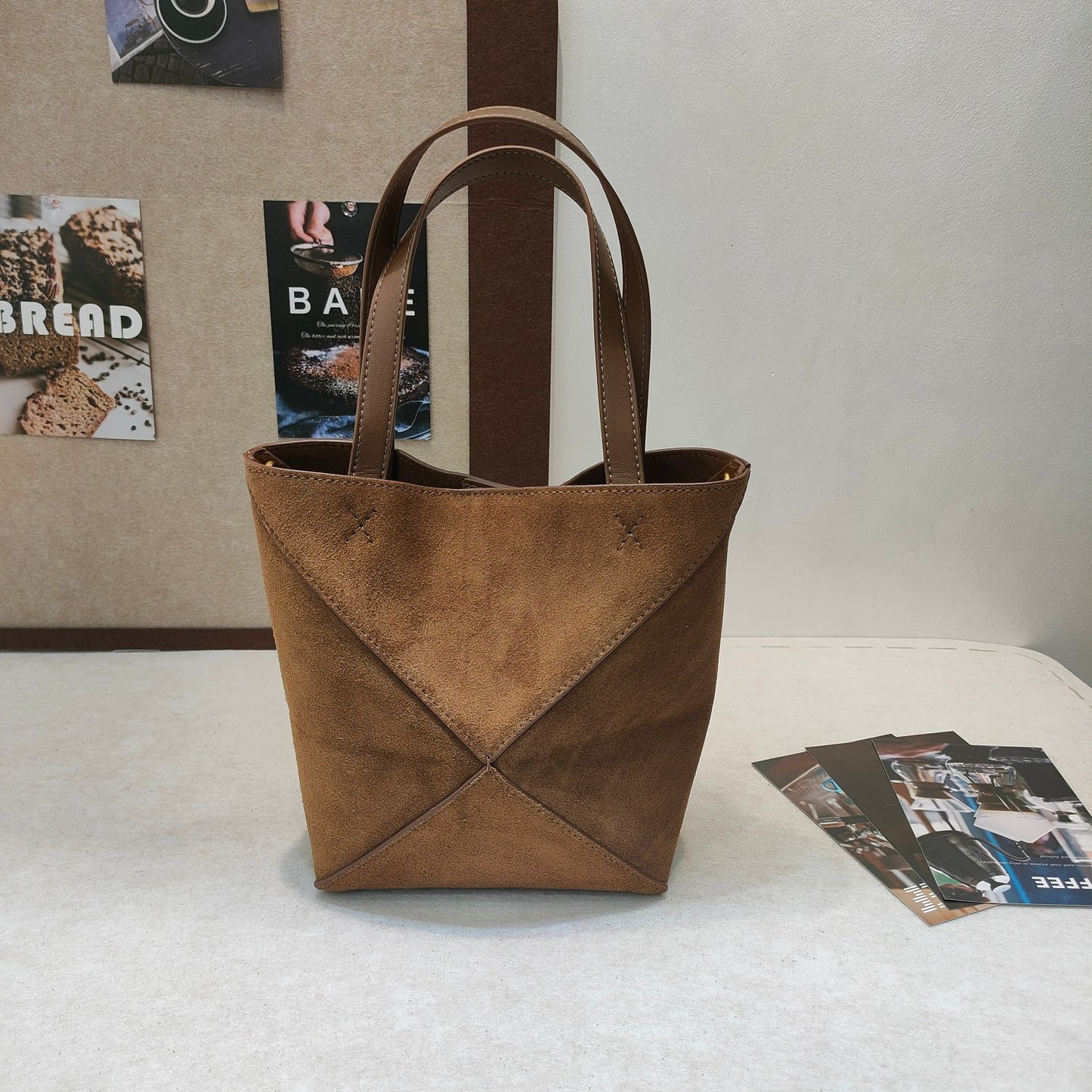 小众高级感磨砂牛皮手提包2024秋冬复古几何托特包单肩包斜挎包潮