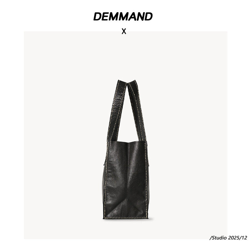 疯马皮复古牛皮手提包女士竖款2025平板电脑包真皮购物包托特女包