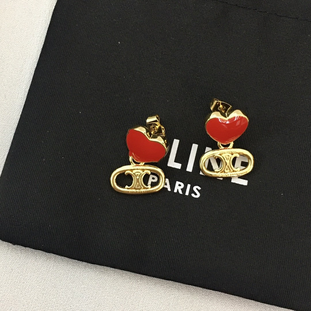 赛家23新款爱心凯旋门耳环时尚耳钉女高级感气质甜美珐琅心形耳钉