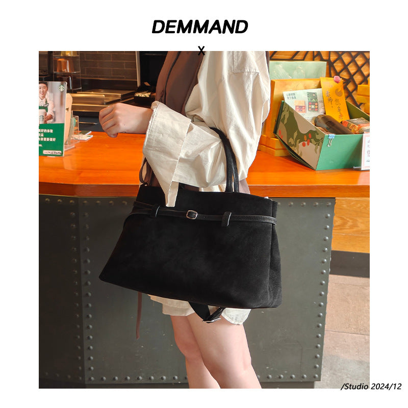 2024秋冬新款时尚百搭复古磨砂皮面托特大容量高级感手提单肩包包