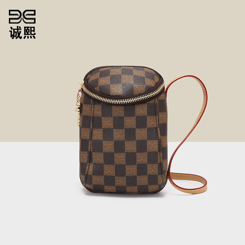 新款贝雷棋盘格手机包迷你可爱休闲女包时尚潮流单肩包复古斜挎包