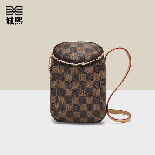 新款贝雷棋盘格手机包迷你可爱休闲女包时尚潮流单肩包复古斜挎包