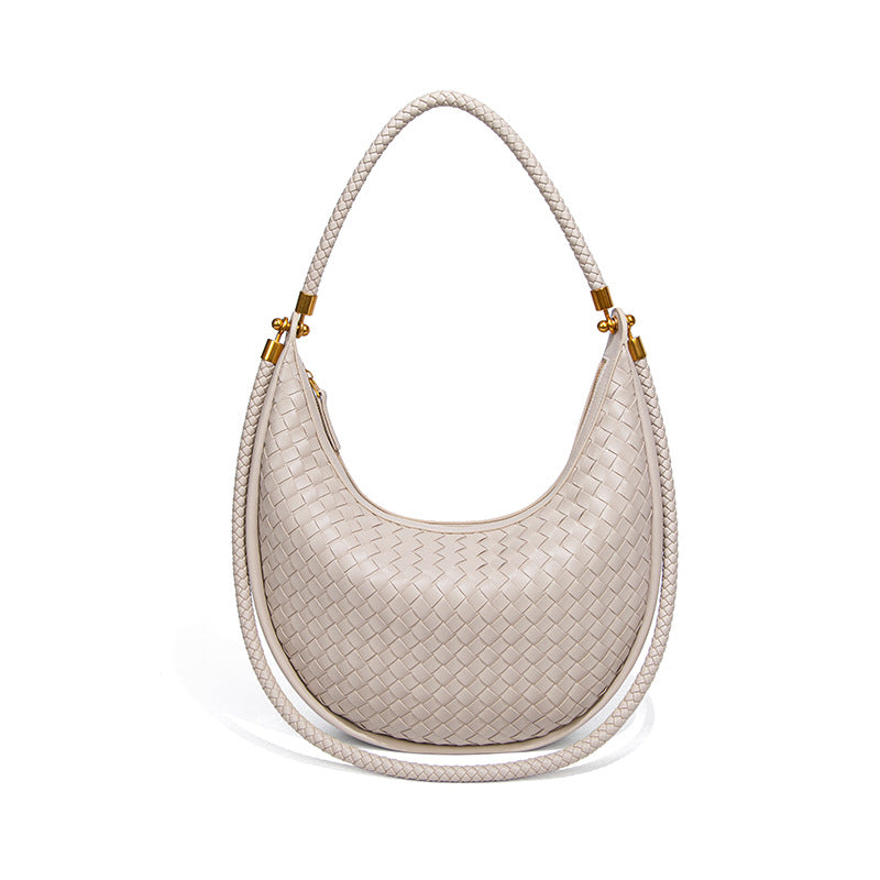 时尚手工编织包休闲女士手提月牙包小众单肩腋下包斜挎新月饺子包