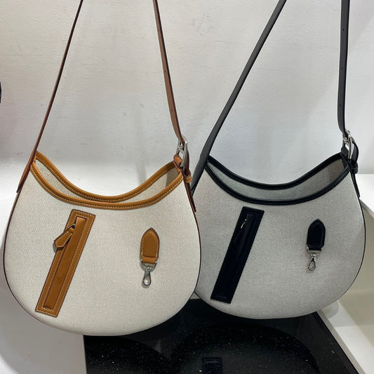 2024新款牛皮帆布包女单肩斜挎大容量马鞍包时尚简约通勤托特包