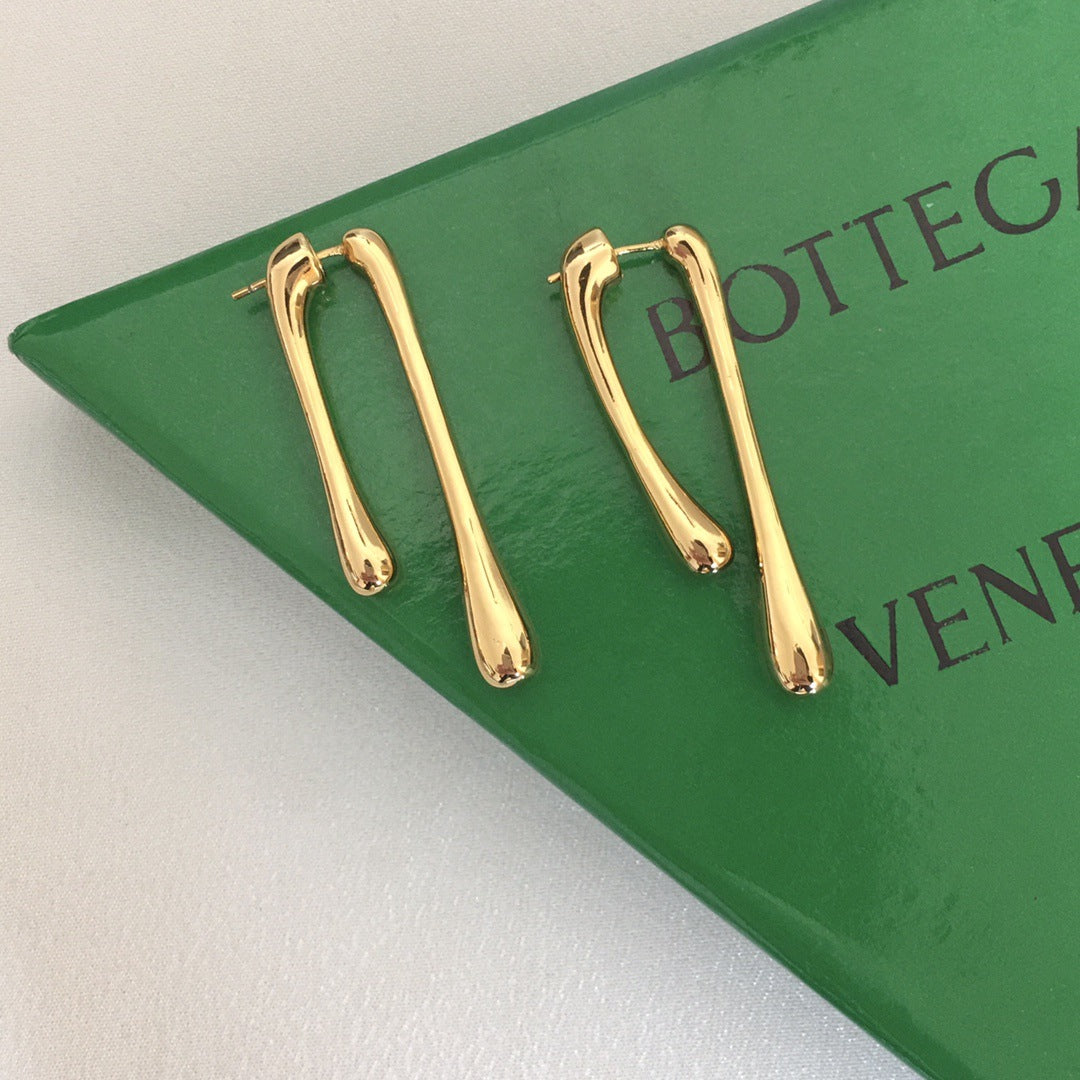 BV风22新款条形耳钉女个性高级感气质港风黄铜镀金长款几何耳环