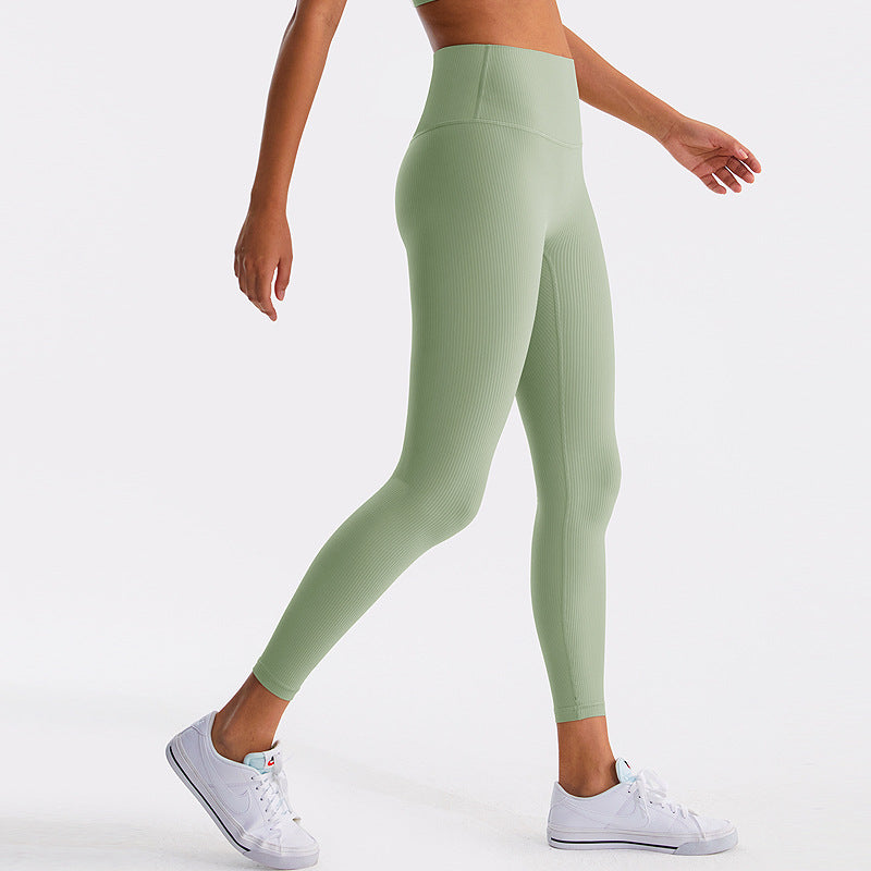 罗纹lulu瑜伽裤女无T线高腰提臀健身裤吸湿速干抑菌运动紧身裤夏