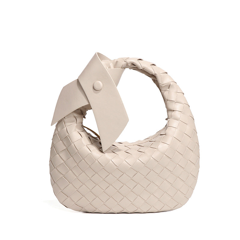 跨境潮流编织女包高级感手提百搭简约饺子包夏季休闲蝴蝶结牛角包