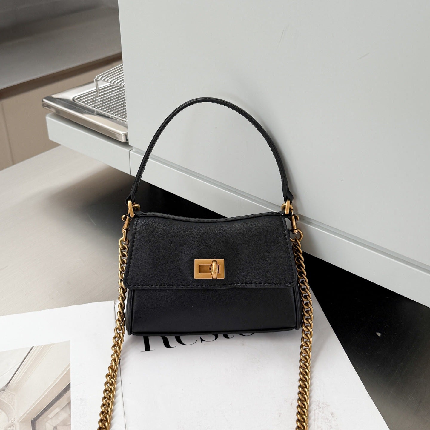 头层牛皮凯莉腋下包真皮托特包软皮手提包链条法棍包时尚斜挎包女