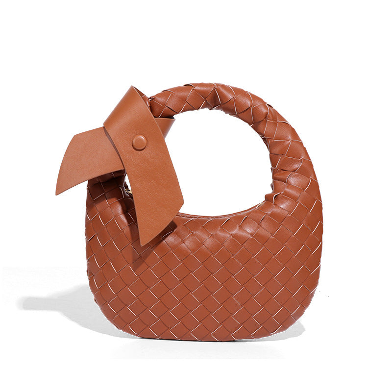 2025跨境新款手工编织牛角包时尚百搭手提女包质感休闲复古饺子包
