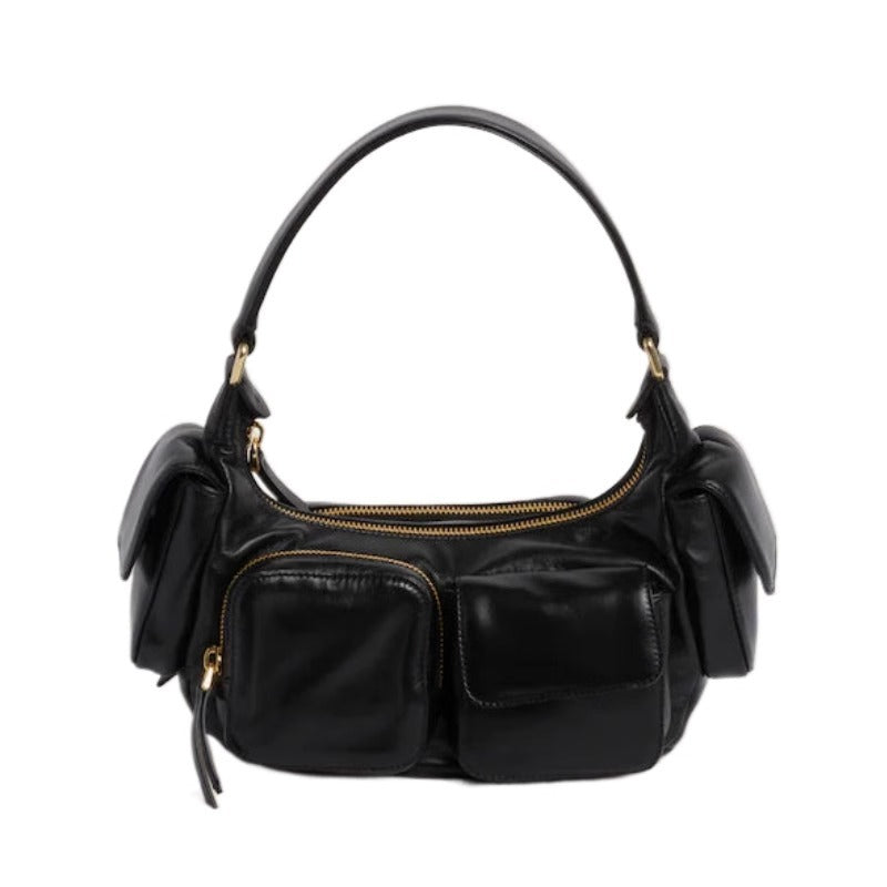 辣妹机车hobo羊皮cargo口袋腋下包复古百搭真皮法棍手提单肩女包