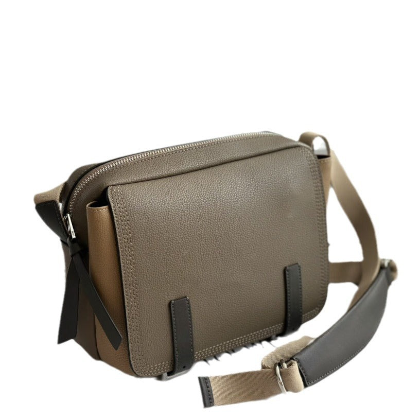 罗家男士单肩包斜挎包男款puzzle邮差包男包胸包小牛皮背包男