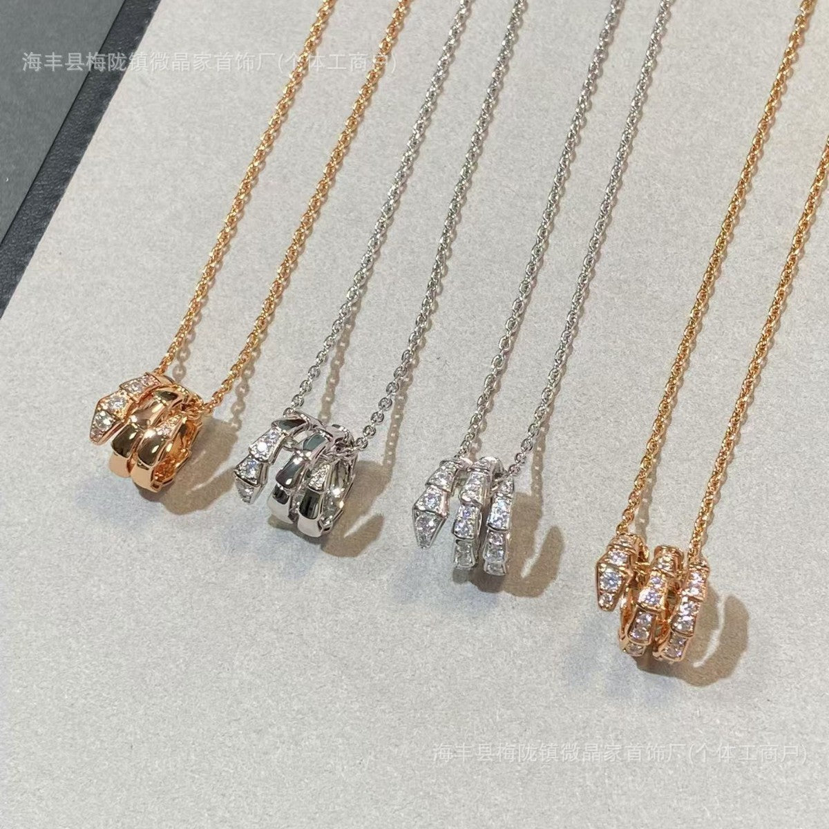 高版宝家新款满钻蛇形项链银镀18k玫瑰金蛇骨带钻轻奢设计锁骨链