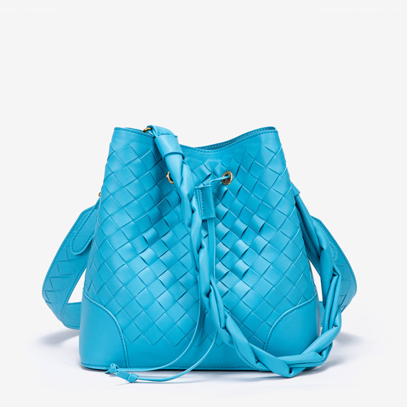 水桶包 2024新款复古编织包大容量通勤单肩包包女士时尚斜跨女包