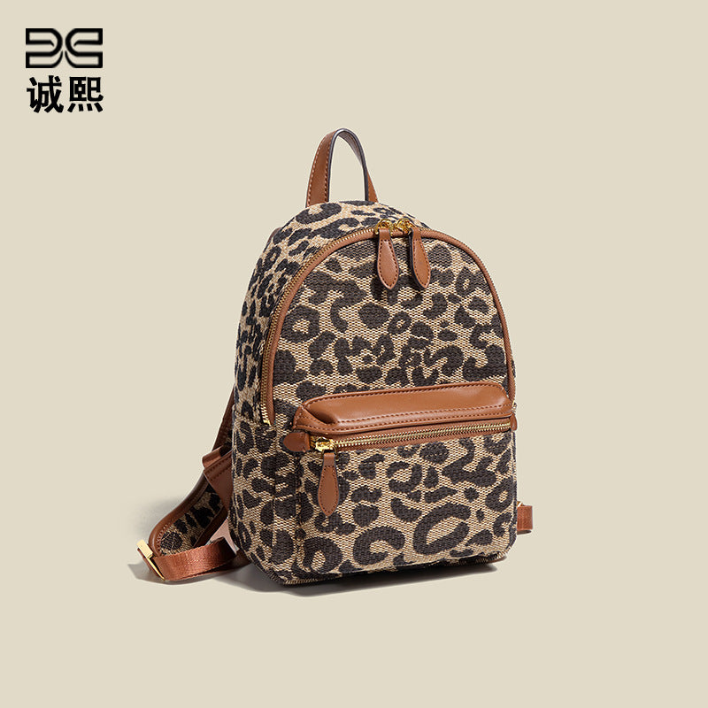 秋冬百搭跨境新款豹纹单肩双肩包个性潮流旅行上班大容量女士背包