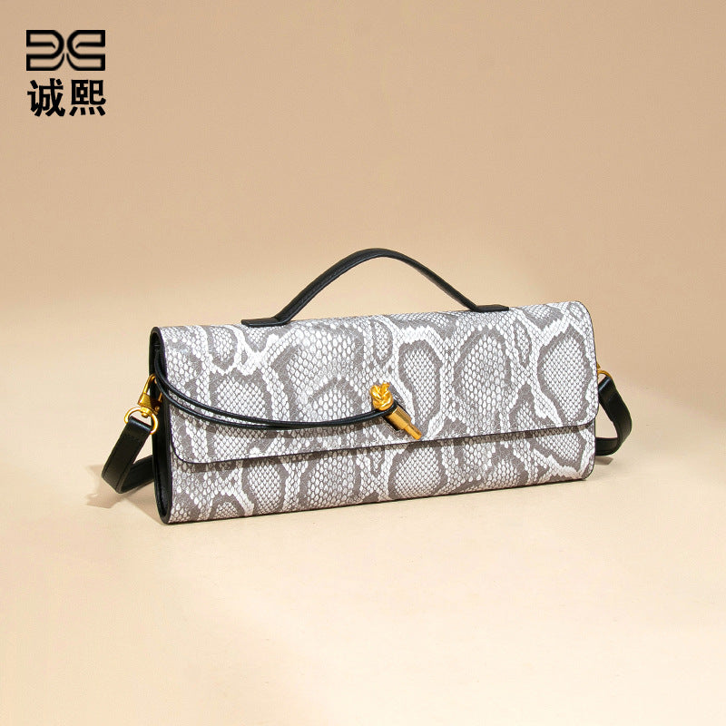 外贸新品女包蛇纹高级感手拿晚宴包轻便手提单肩包时尚斜挎法棍包