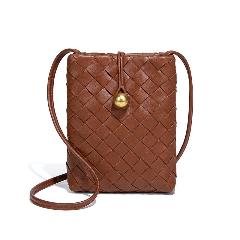 时尚迷你竖款编织手机包复古百搭斜挎零钱包小众质感潮流单肩女包