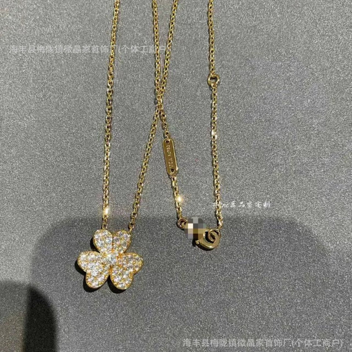 高版梵家幸运满钻三叶草项链女幸运草吊坠镀18K金工厂直销直播供