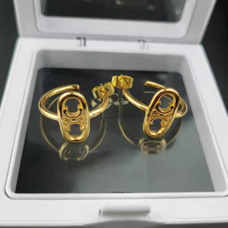 赛家新款凯旋门耳圈复古镂空金色时尚法式耳钉气质耳饰C形耳环女