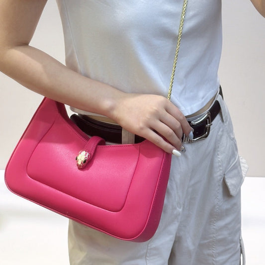 新款24潮流女包小牛皮手提单肩包蛇眼斜挎包蛇骨链条腋下包包福袋