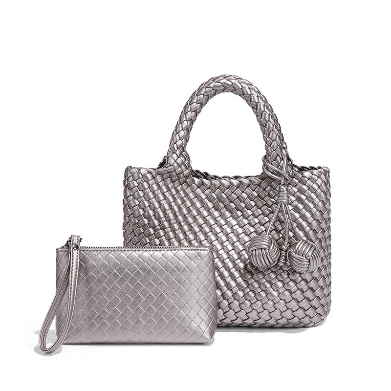 小众编织手提女包新款软皮休闲单肩斜挎包时尚百搭手拎小托特包包