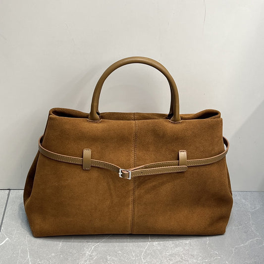 女包中古麂皮大容量托特包保龄球包牛皮通勤公文包腋下手提斜挎包