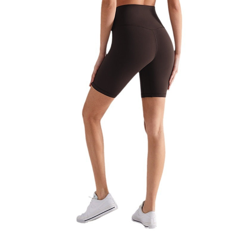 裸感lulu瑜伽短裤女高腰户外骑行健身裤短裤磨毛五分运动紧身裤