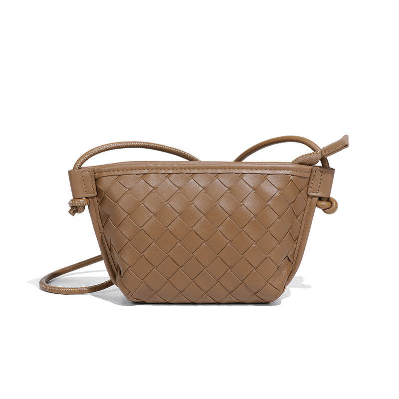 新款纯色百搭斜跨编织女包休闲创意零钱包小巧可爱mini复古饺子包