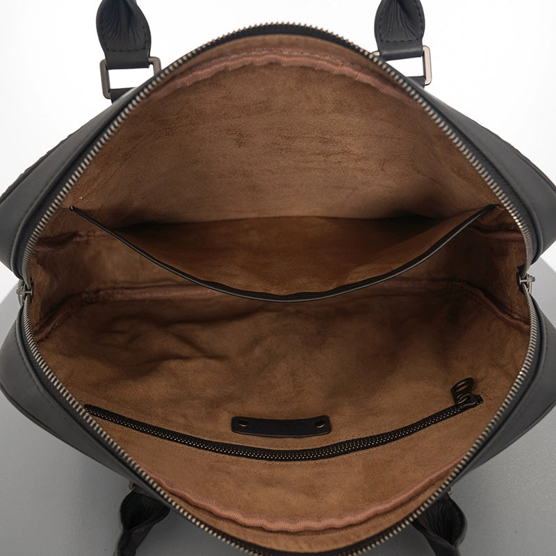 X&BV手提包男商务休闲公文包真皮编织青年电脑包时尚单肩斜挎包男