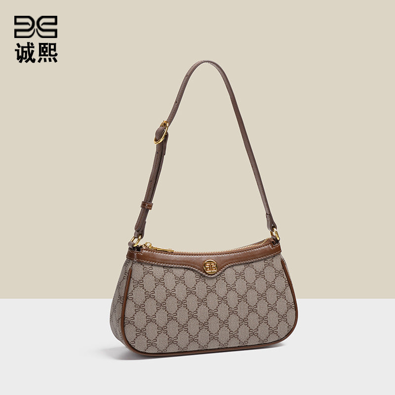 跨境潮流老花单肩包女士百搭小众腋下包上班通勤时尚小方包斜挎包