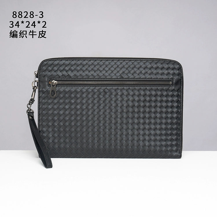 X&BV手拿包男真皮休闲大容量编织平板ipad包文件信封手包男商务潮