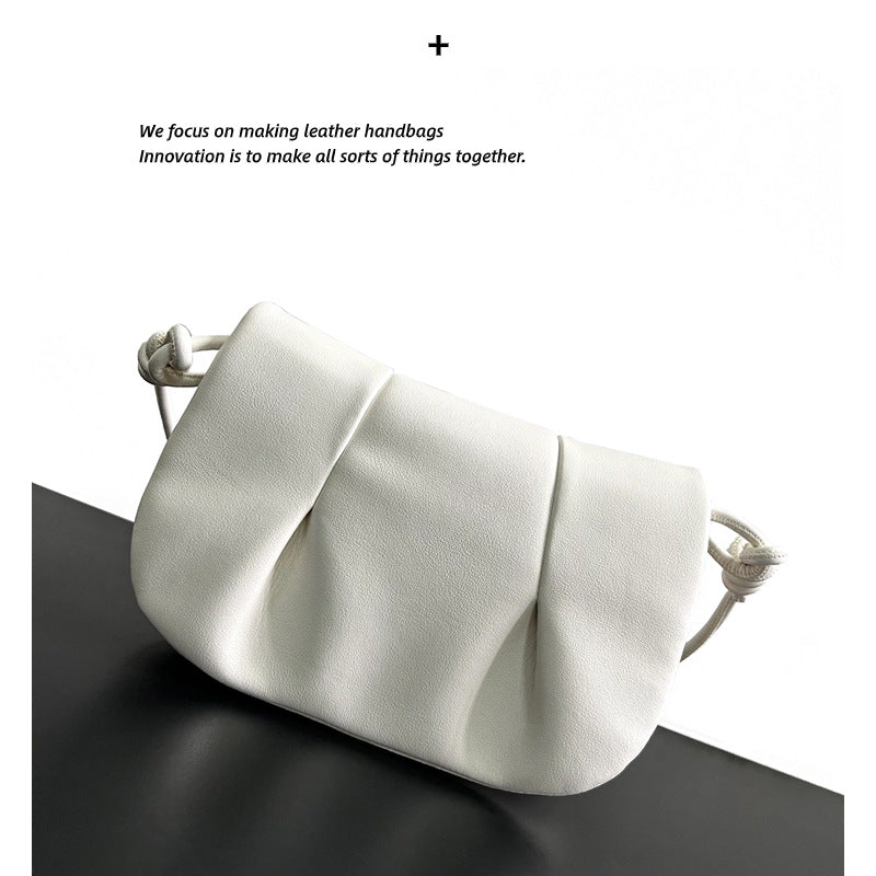 真皮绳结褶皱云朵包女高级感百搭腋下包包秋冬新款单肩斜挎枕头包