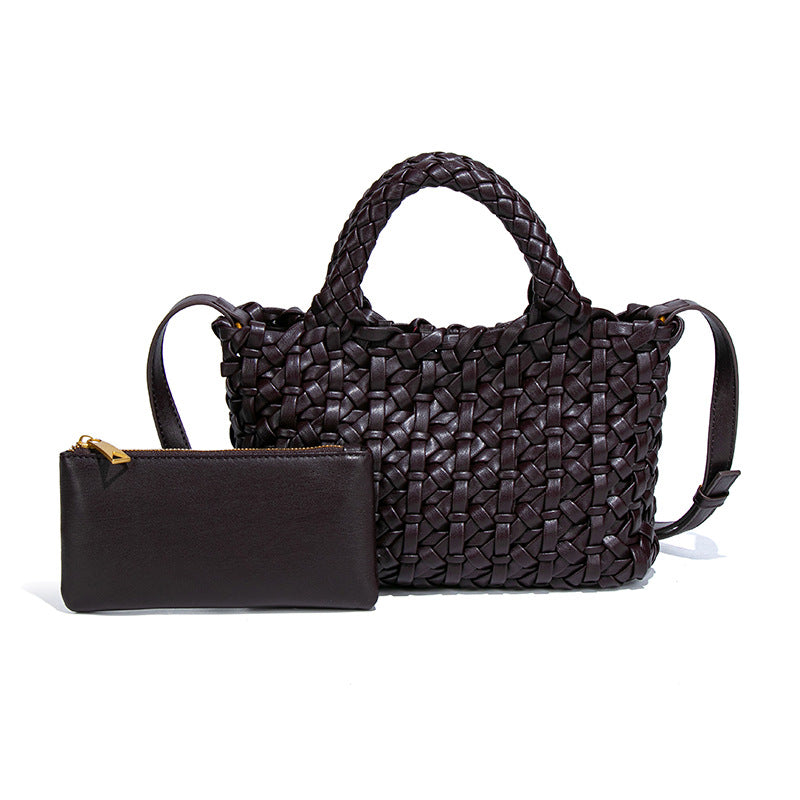 韩版时尚小众织手拎菜篮子母包简约百搭mini纯色斜挎包休闲单肩包