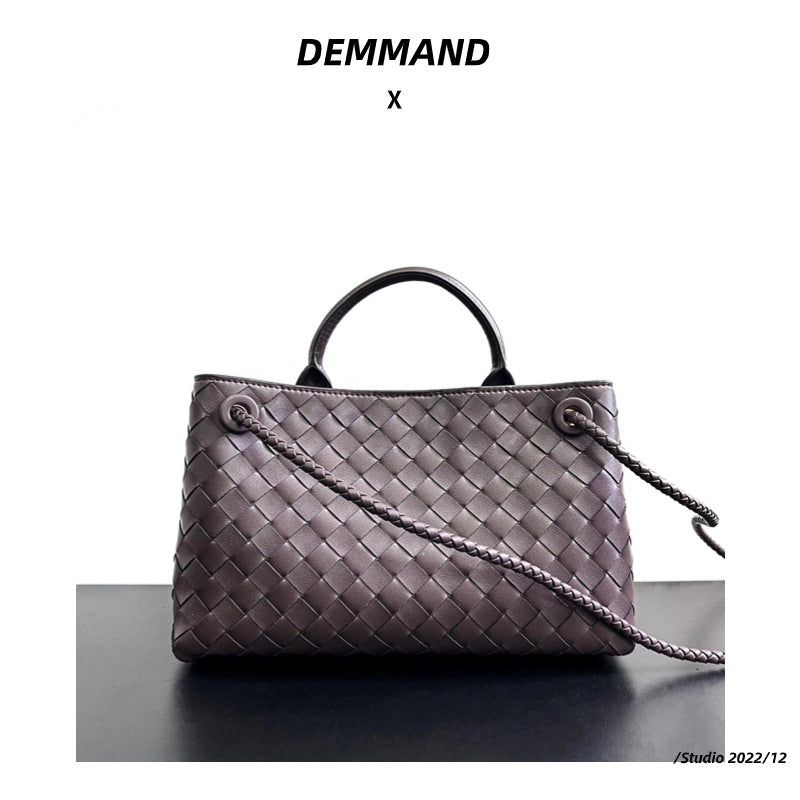 2023真皮编织包手提包女包单肩包牛皮手拎包小众品牌大包金色背包