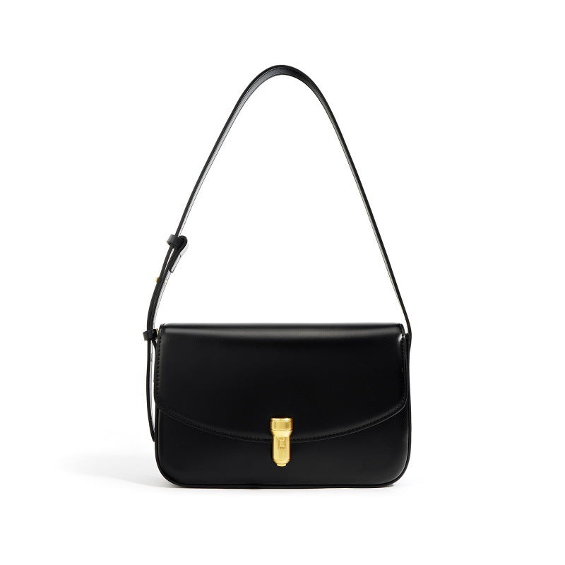 高级感牛皮小方包 秋季质感子弹头斜挎小包包复古真皮单肩腋下包