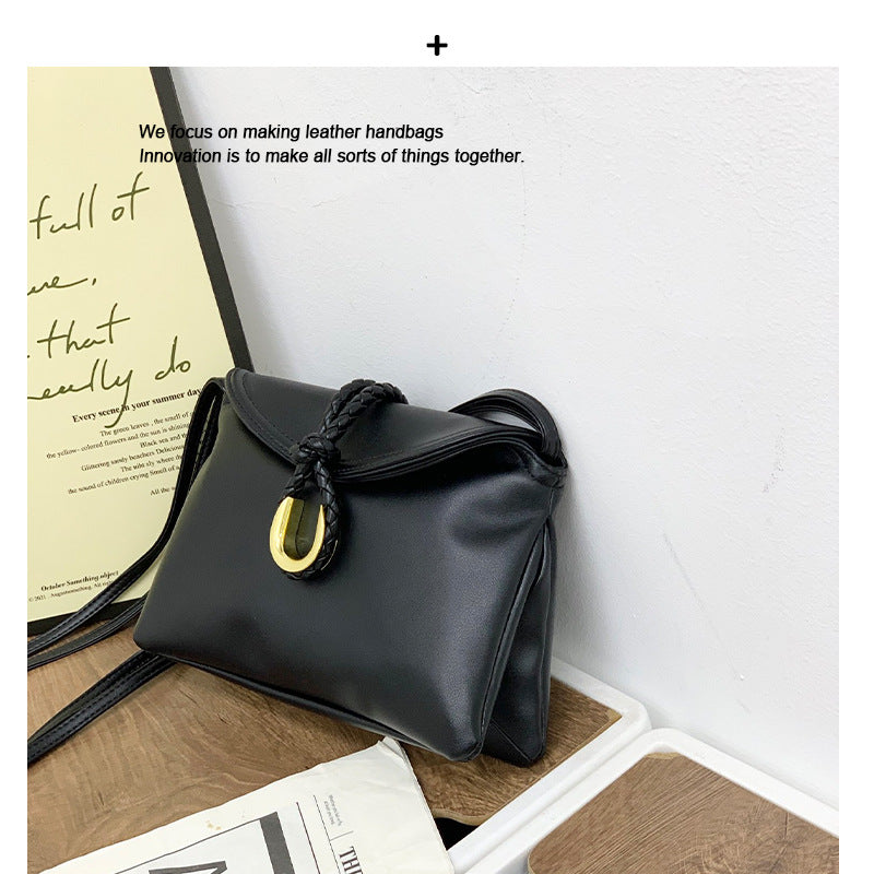 24新款植鞣牛皮编织绳扣女包单肩斜挎包高级质感女手拿腋下包包