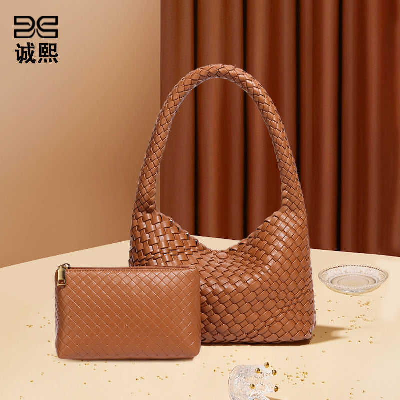 潮流复古小众腋下包时尚休闲百搭手工编织包软皮大容量手提子母包