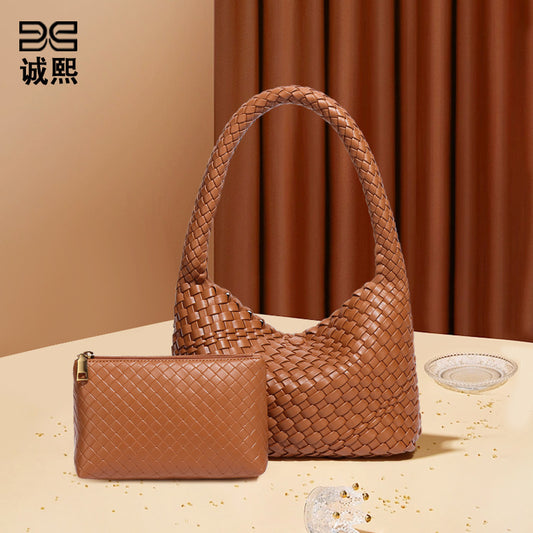 潮流复古小众腋下包时尚休闲百搭手工编织包软皮大容量手提子母包