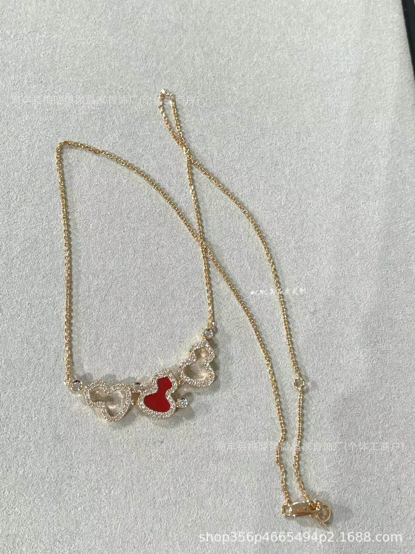 高版本CNC麒麟三葫芦项链天然绿翡翠红玉髓S925银镀18K厚金项链