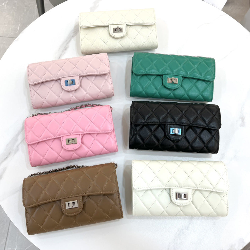 大牌品牌 小香风零钱包迷你小方包黑色手机包单肩斜挎菱格链条包