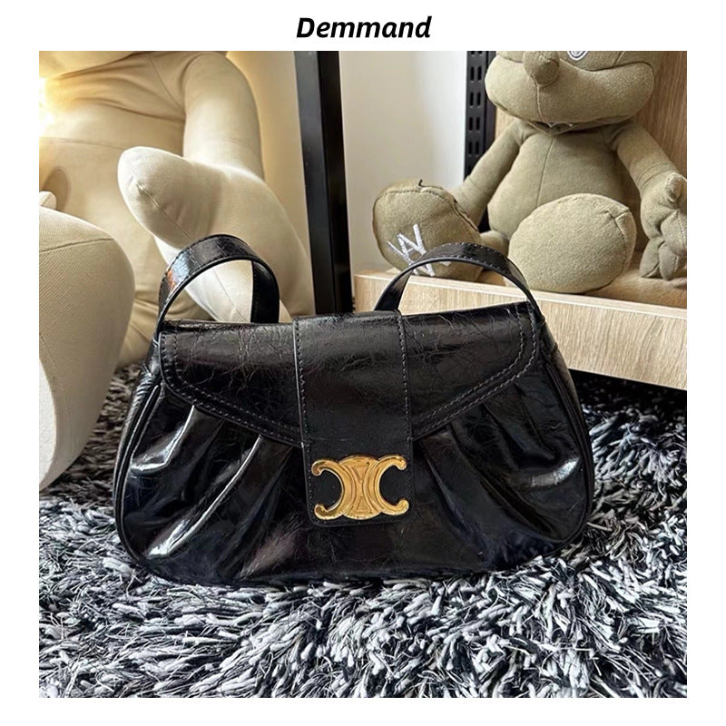 头层牛皮凯旋门真皮褶皱云朵包腋下包法棍包时尚百搭单肩手提包女