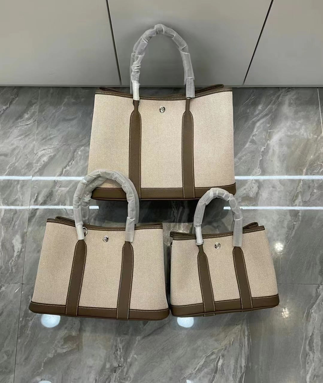 文艺范 花园帆布配TOGO头层牛皮女包手提包大容量撞色单肩托特包