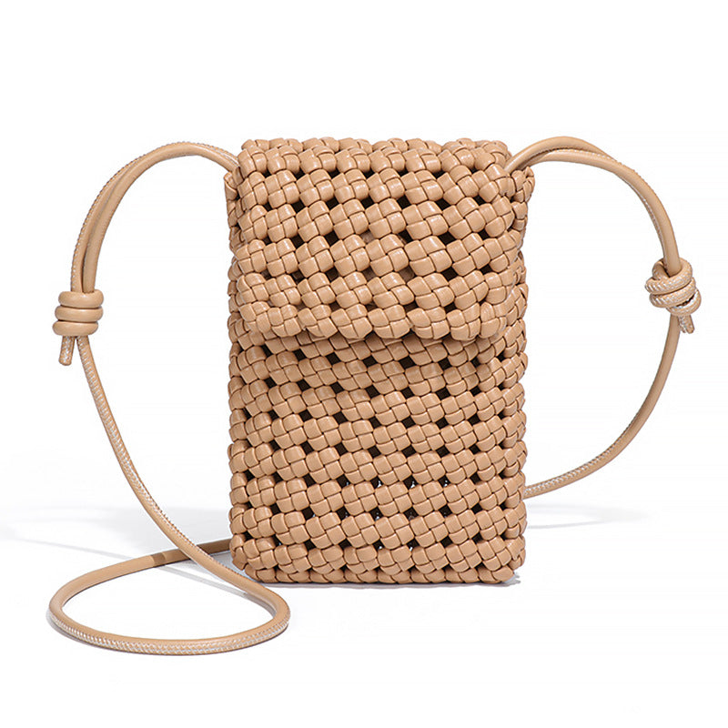 韩版时尚小众风车结编织手机包轻便百搭镂空单肩小包百搭斜挎女包